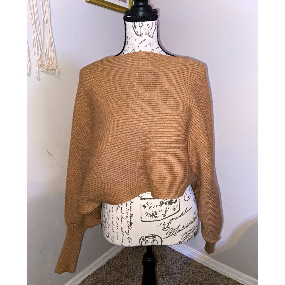 Alter’d State Brown Ribbed Knit Boat Neck Cropped Pullover Sweater Womens XS